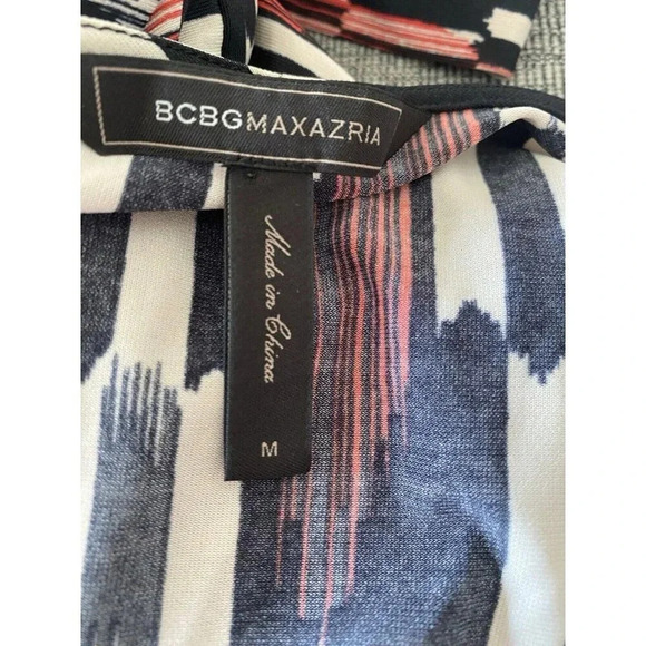 BCBGMAXAZRIA KAITLIN DOLMAN SLEEVE WRAP DRESS SIZE M Black Ivory & Red Pattern - Picture 6 of 8